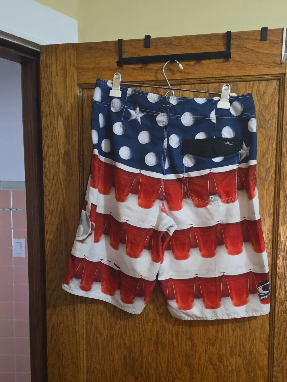 O'Neill Men's Red/White/Blue Flag Print Swim Shorts